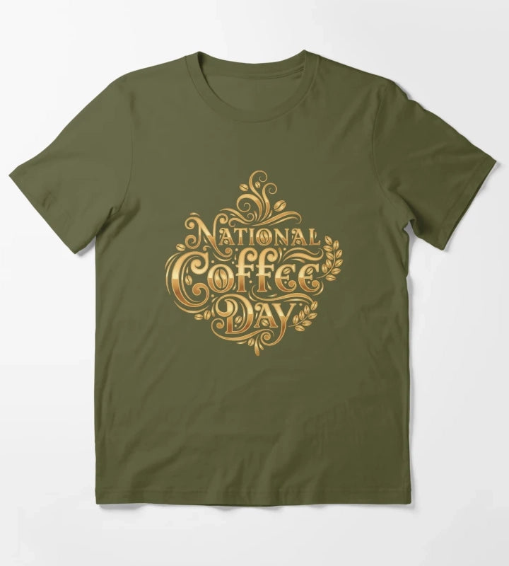 National Coffee Day Celebration Design T-Shirt Olive Green