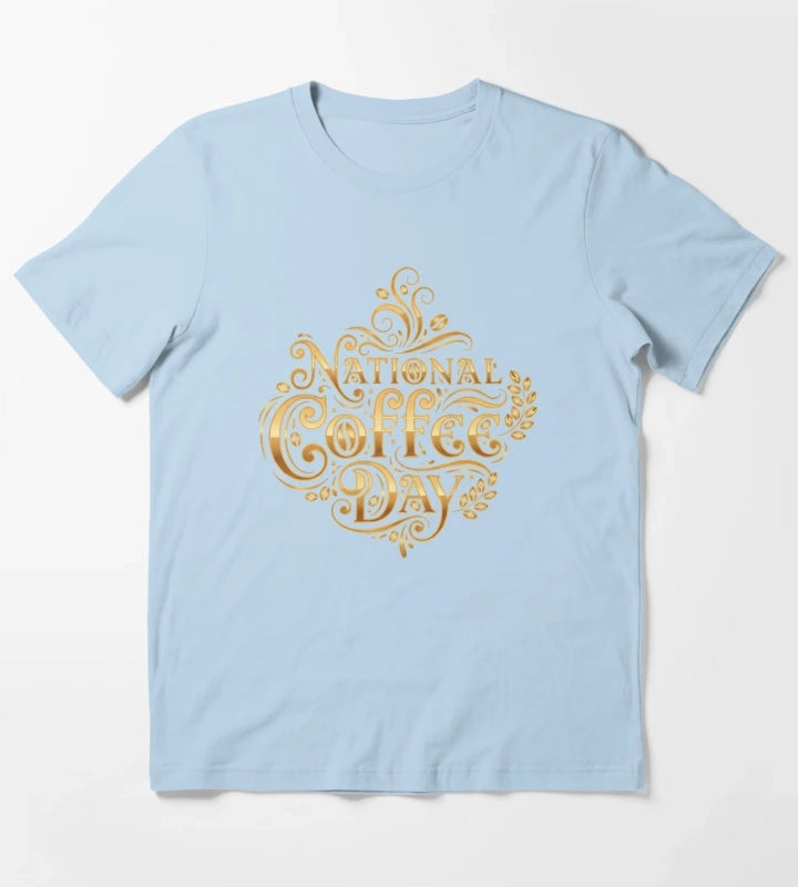 National Coffee Day Celebration Design T-Shirt Sky Blue