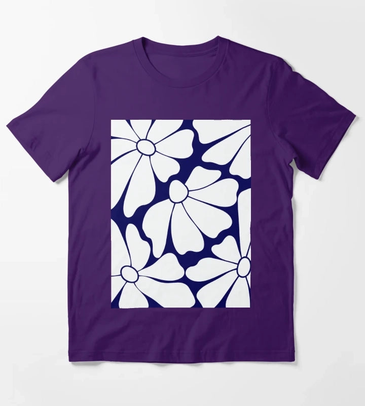 Navy Blue Daisy Pattern T-Shirt Purple