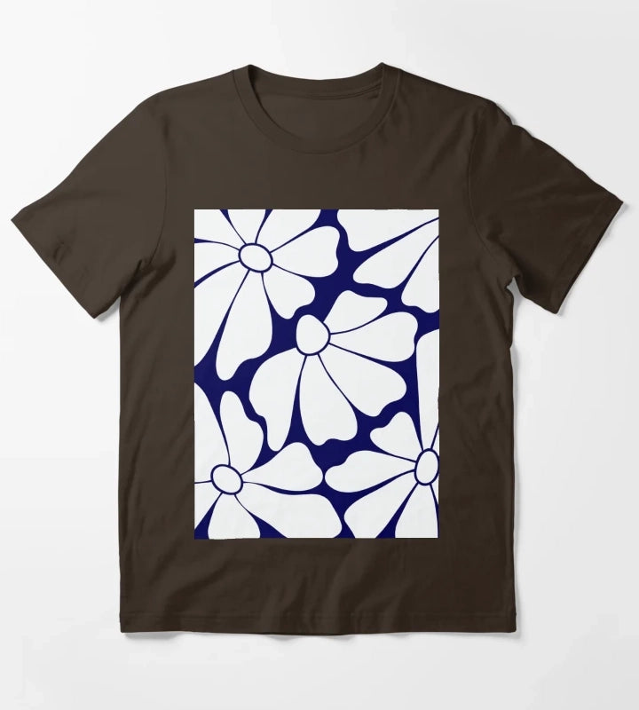 Navy Blue Daisy Pattern T-Shirt Brown