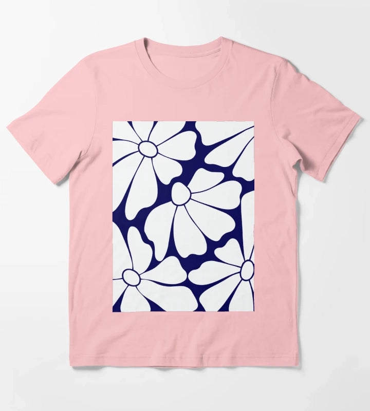Navy Blue Daisy Pattern T-Shirt Dark Grey
