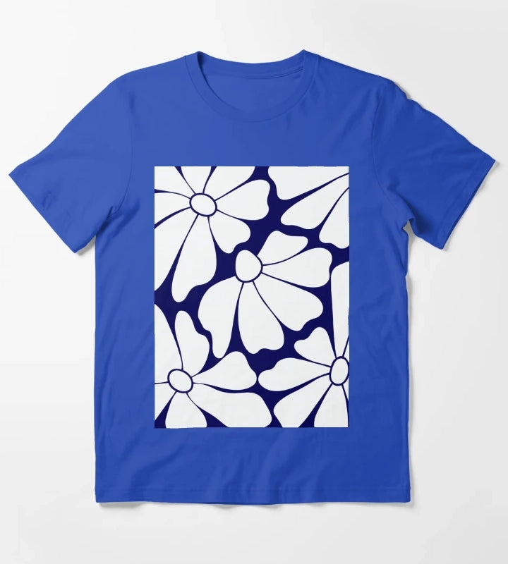 Navy Blue Daisy Pattern T-Shirt Blue