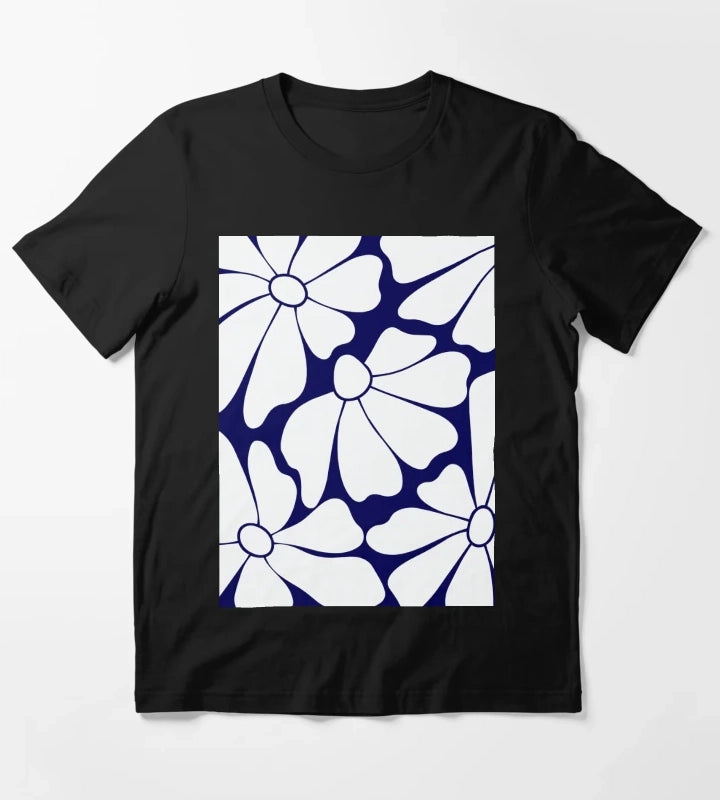 Navy Blue Daisy Pattern T-Shirt
