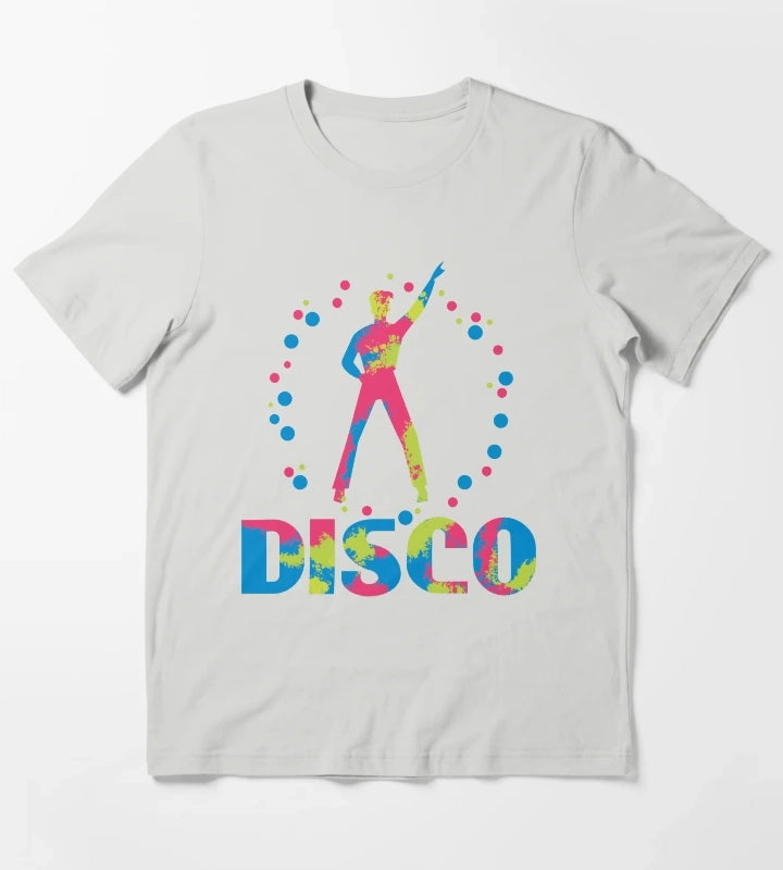 Neon 70s Disco Dance Party T-Shirt Light Grey