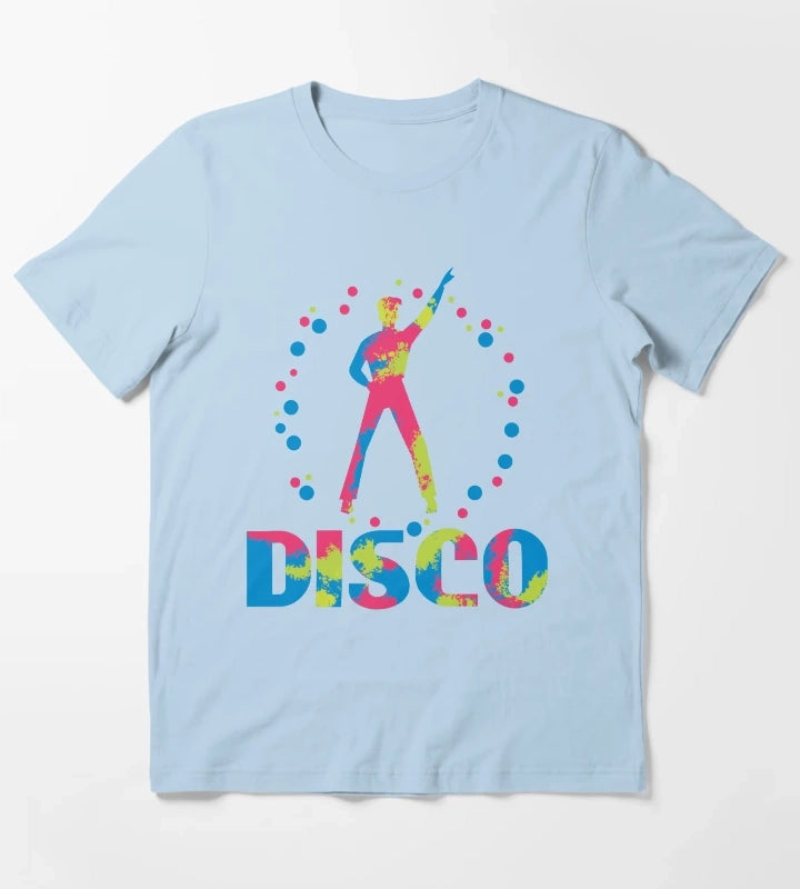 Neon 70s Disco Dance Party T-Shirt Sky Blue