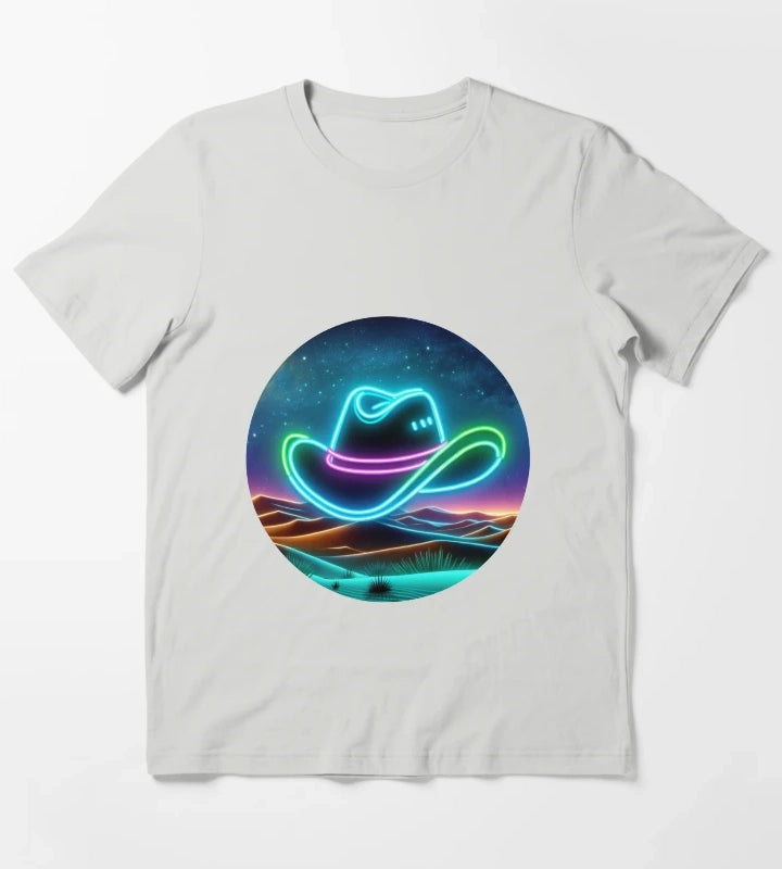 Neon Cowboy Hat T-Shirt Light Grey