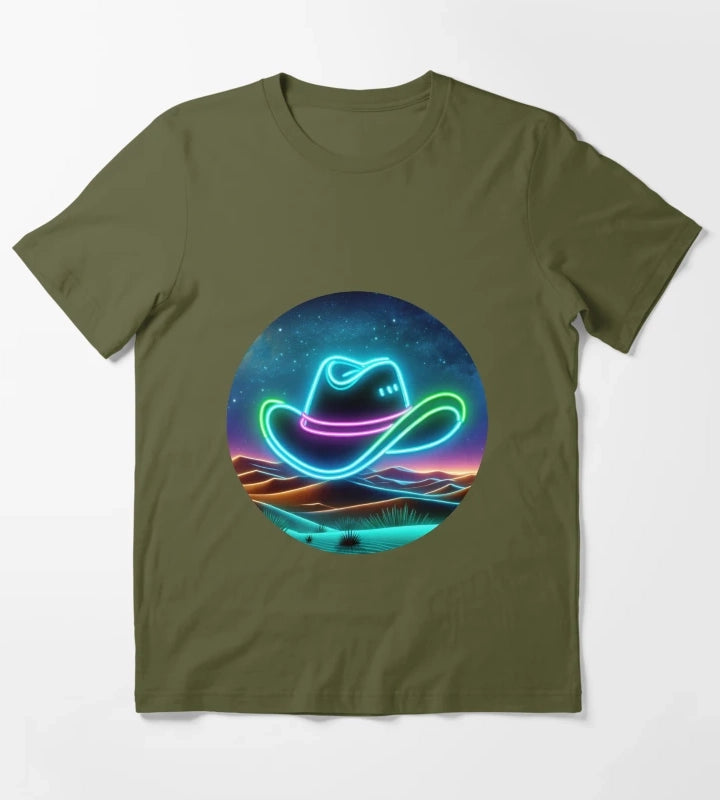 Neon Cowboy Hat T-Shirt Olive Green