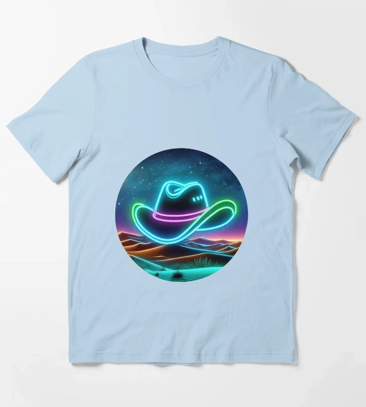Neon Cowboy Hat T-Shirt Sky Blue