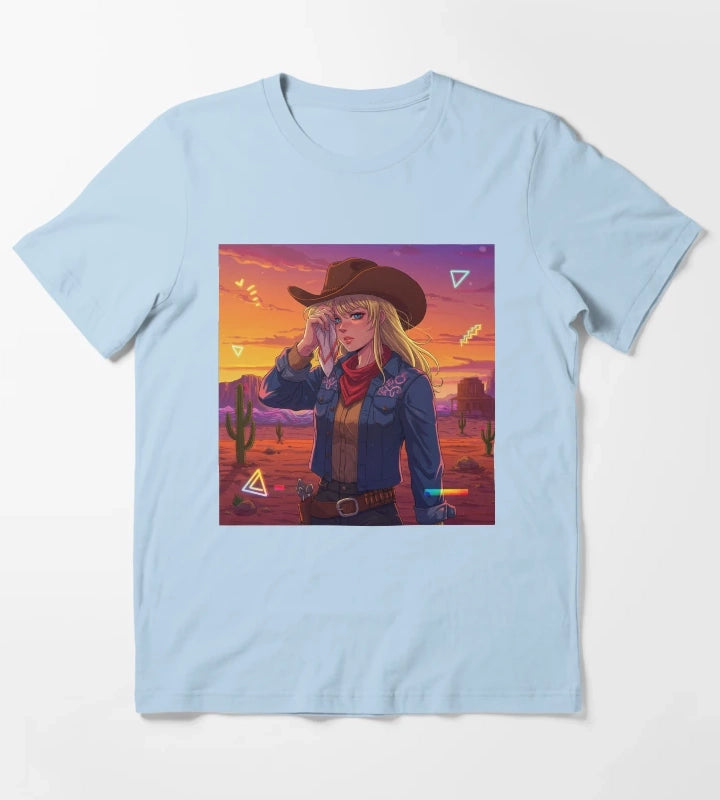 Neon Cowgirl Desert Dreams under the scorching heat T-Shirt Sky Blue
