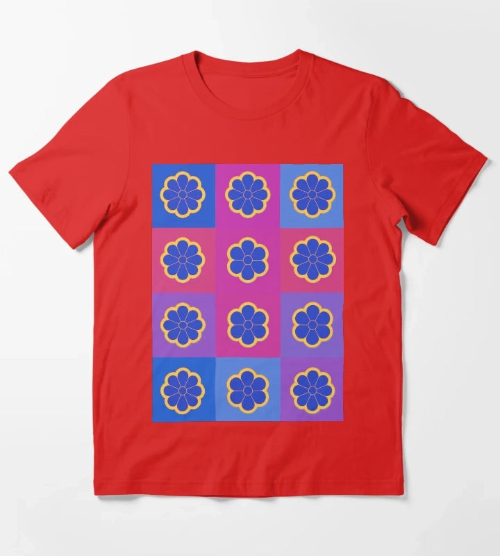 Neon Daisies on pink T-Shirt Red