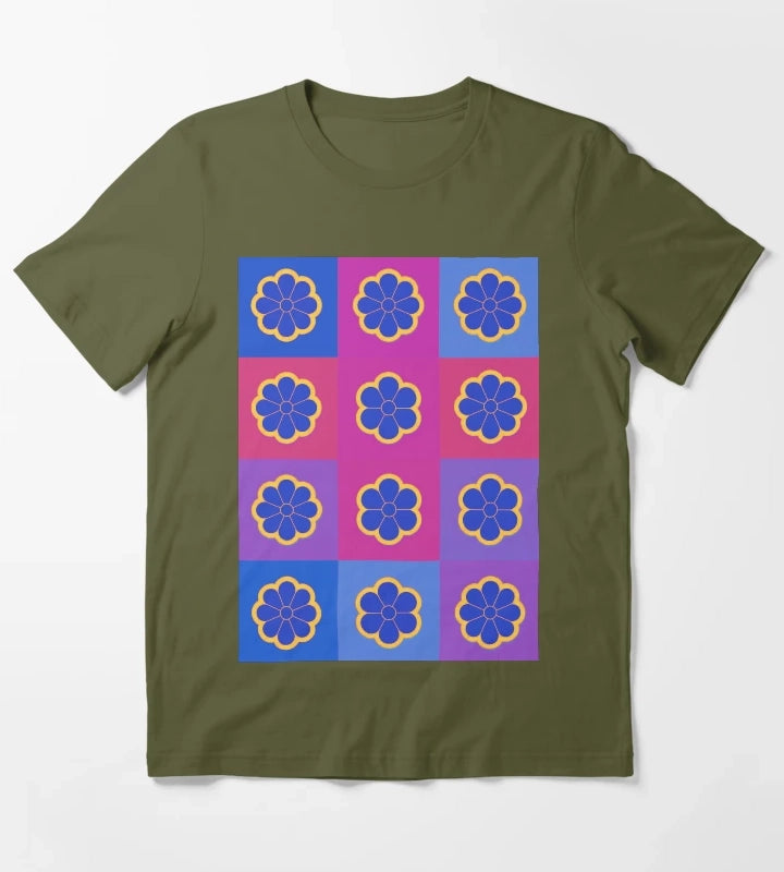 Neon Daisies on pink T-Shirt Olive Green