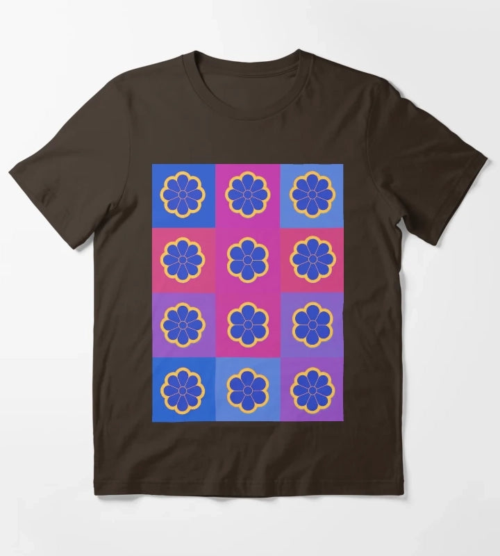 Neon Daisies on pink T-Shirt Brown