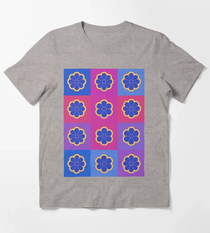 Neon Daisies on pink T-Shirt Heather Grey
