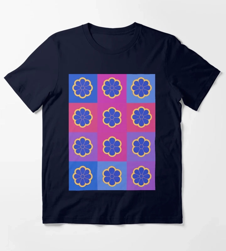 Neon Daisies on pink T-Shirt Navy