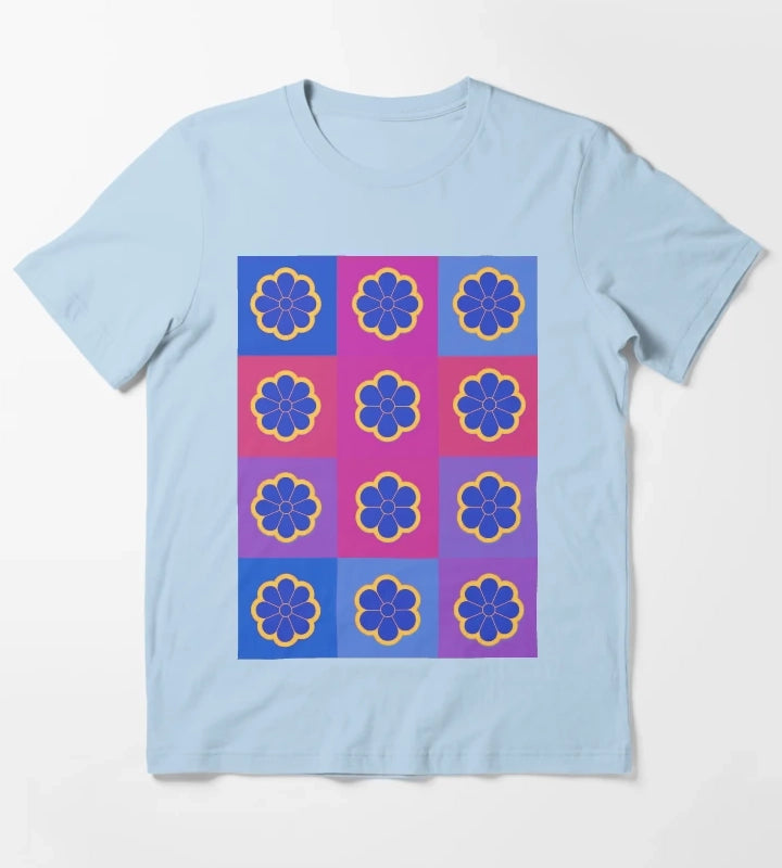 Neon Daisies on pink T-Shirt Sky Blue