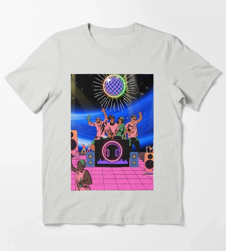 Neon Disco DJ Nightscape T-Shirt Light Grey