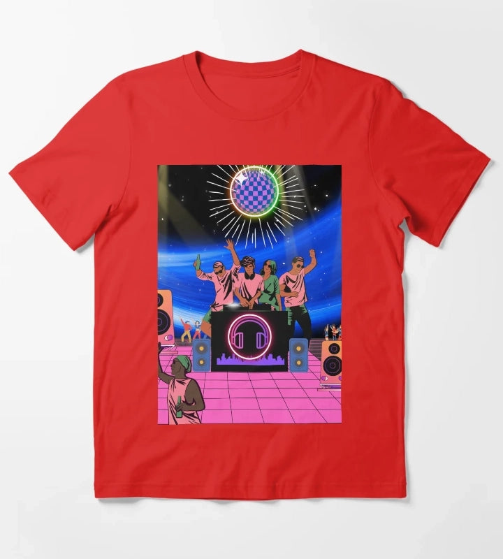 Neon Disco DJ Nightscape T-Shirt Red