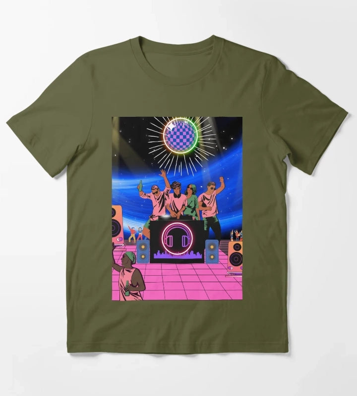 Neon Disco DJ Nightscape T-Shirt Olive Green
