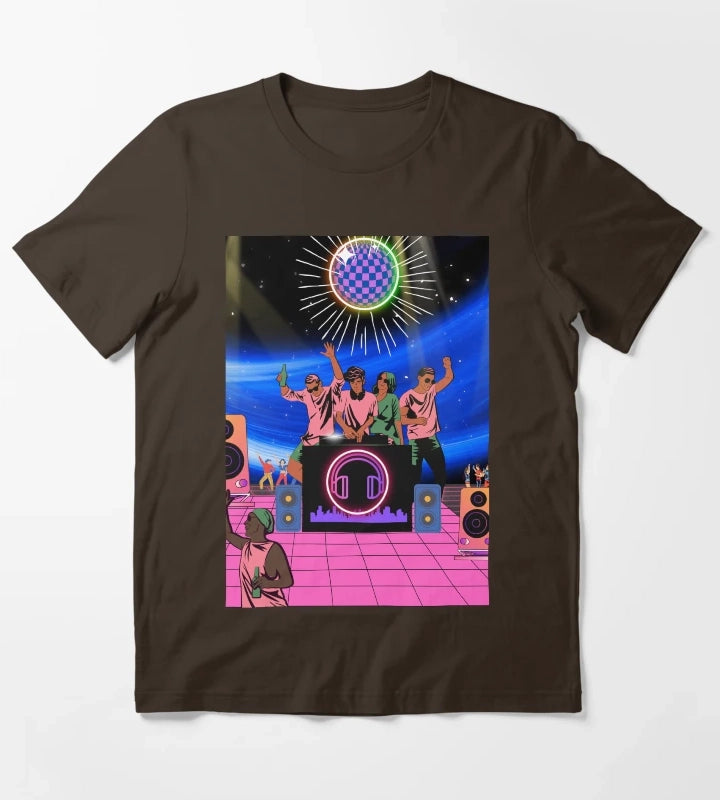 Neon Disco DJ Nightscape T-Shirt Brown