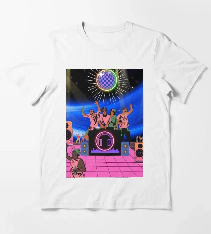 Neon Disco DJ Nightscape T-Shirt White