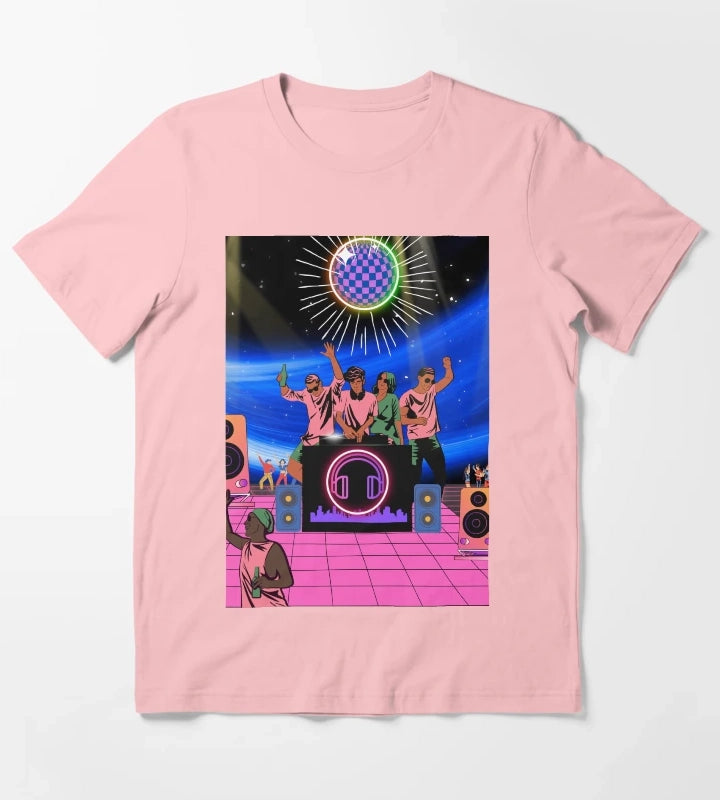 Neon Disco DJ Nightscape T-Shirt Dark Grey