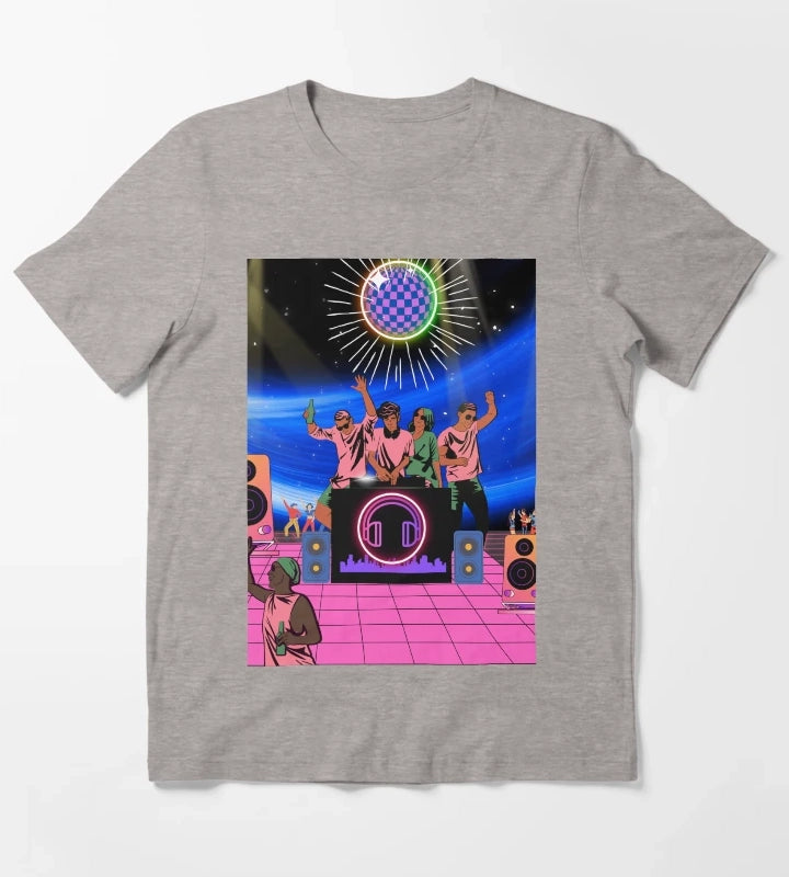 Neon Disco DJ Nightscape T-Shirt Heather Grey