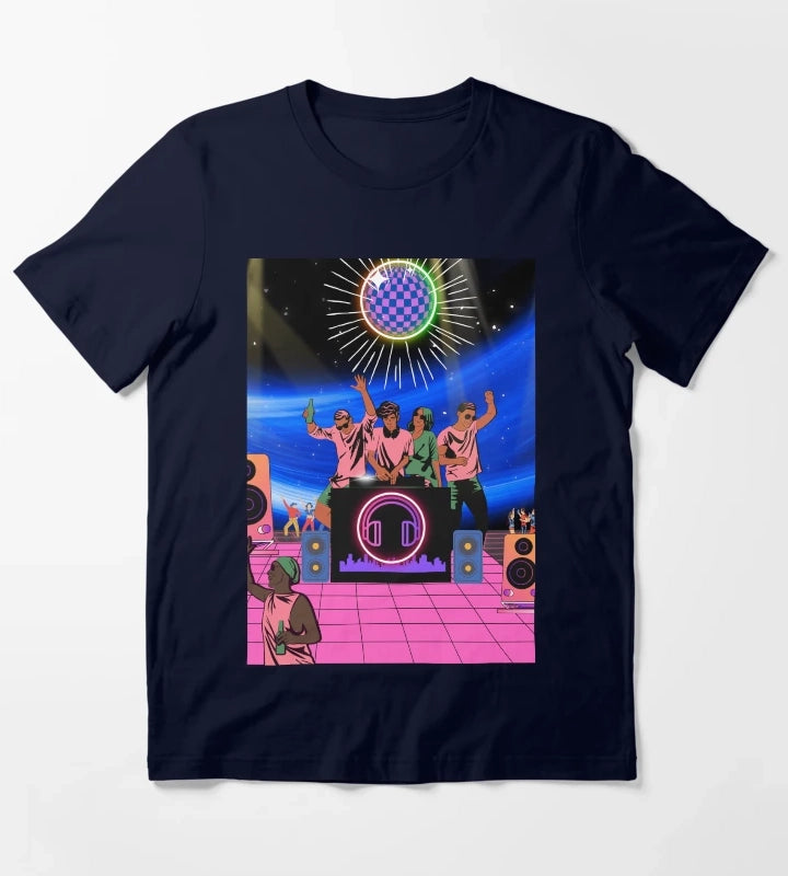 Neon Disco DJ Nightscape T-Shirt Navy