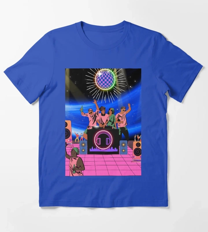 Neon Disco DJ Nightscape T-Shirt Blue