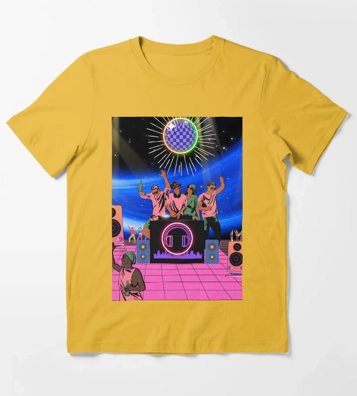 Neon Disco DJ Nightscape T-Shirt Yellow