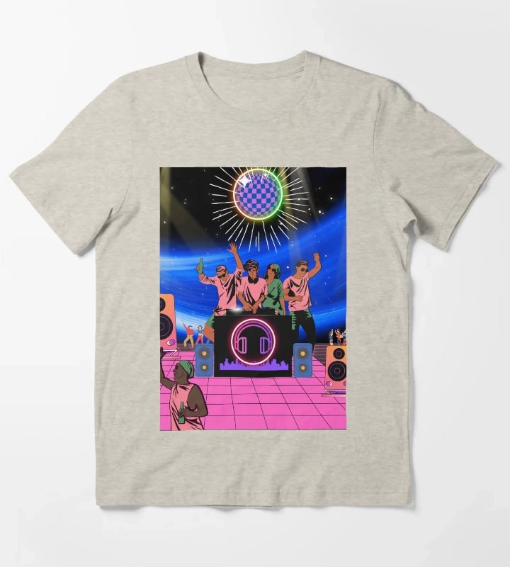 Neon Disco DJ Nightscape T-Shirt Cream