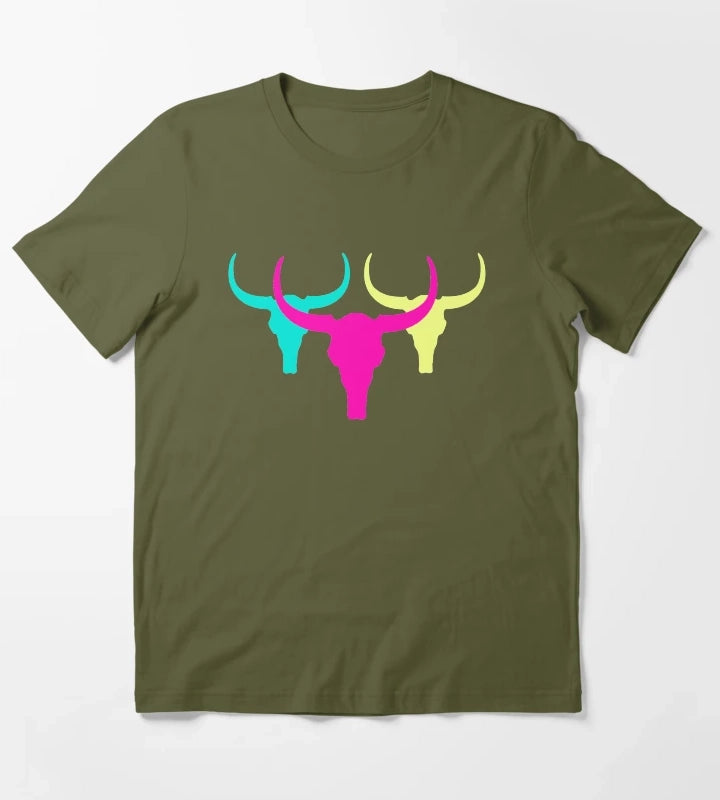 Neon Rancho Pattern T-Shirt Olive Green