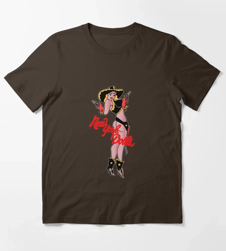 New York Dolls Cowgirl Shirt Sticker Hoodie Mask T-Shirt Brown