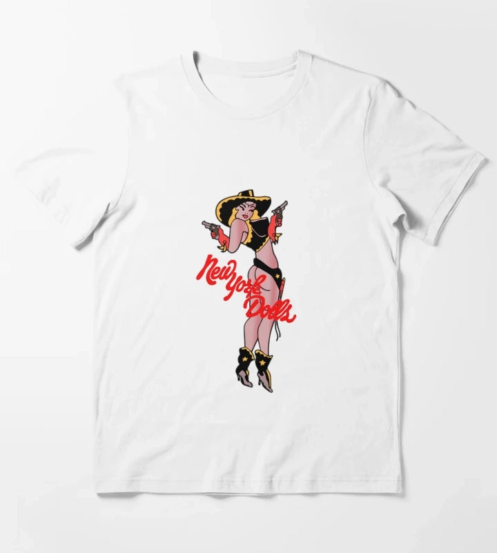 New York Dolls Cowgirl Shirt Sticker Hoodie Mask T-Shirt White