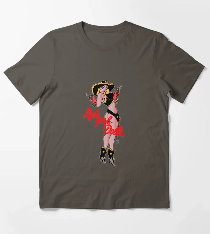 New York Dolls Cowgirl Shirt Sticker Hoodie Mask T-Shirt Dark Grey