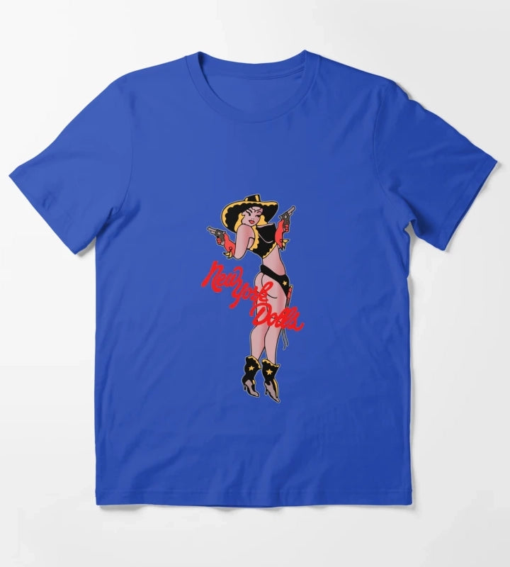 New York Dolls Cowgirl Shirt Sticker Hoodie Mask T-Shirt Blue