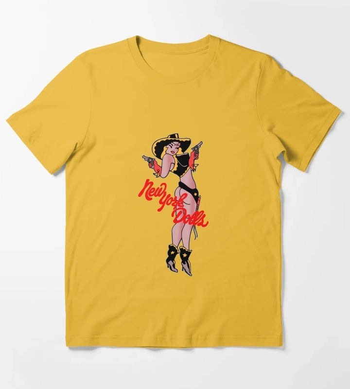 New York Dolls Cowgirl Shirt Sticker Hoodie Mask T-Shirt Yellow