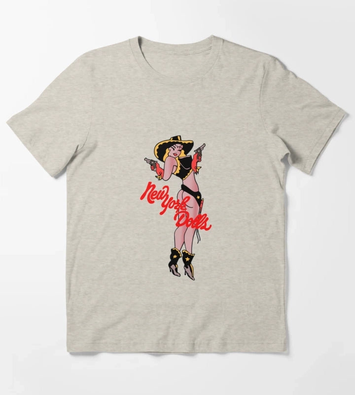 New York Dolls Cowgirl Shirt Sticker Hoodie Mask T-Shirt Cream