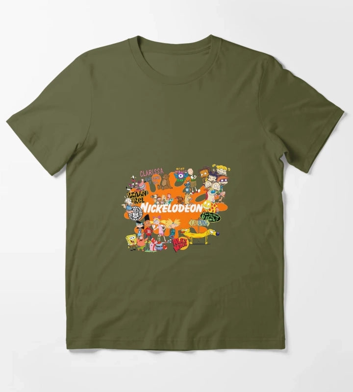 Nickelodeon 1990s kids cartoon TV programme mashup T-Shirt Olive Green