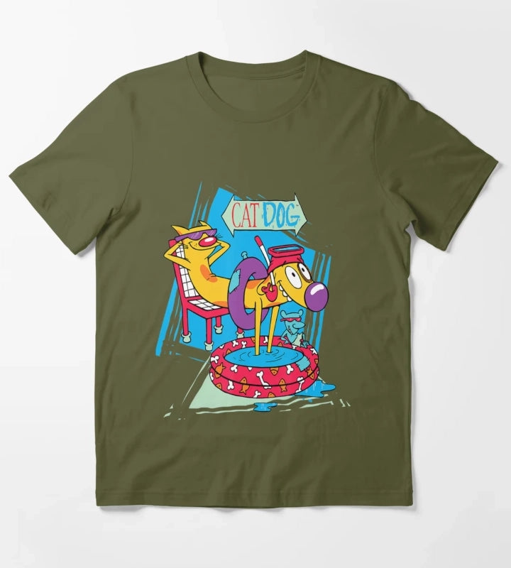 Nickelodeon Catdog Kiddie Pool Chilling T-Shirt Olive Green