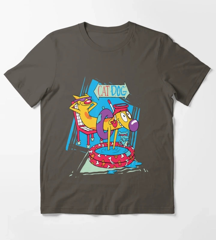 Nickelodeon Catdog Kiddie Pool Chilling T-Shirt Dark Grey
