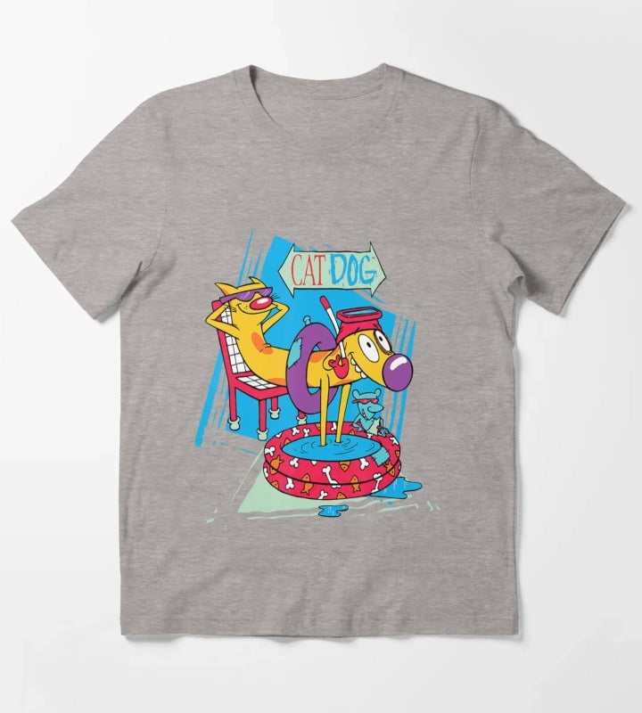 Nickelodeon Catdog Kiddie Pool Chilling T-Shirt Heather Grey