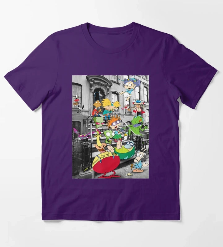 Nickelodeon Classic Nicktoons Hanging On Stoop T-Shirt Purple