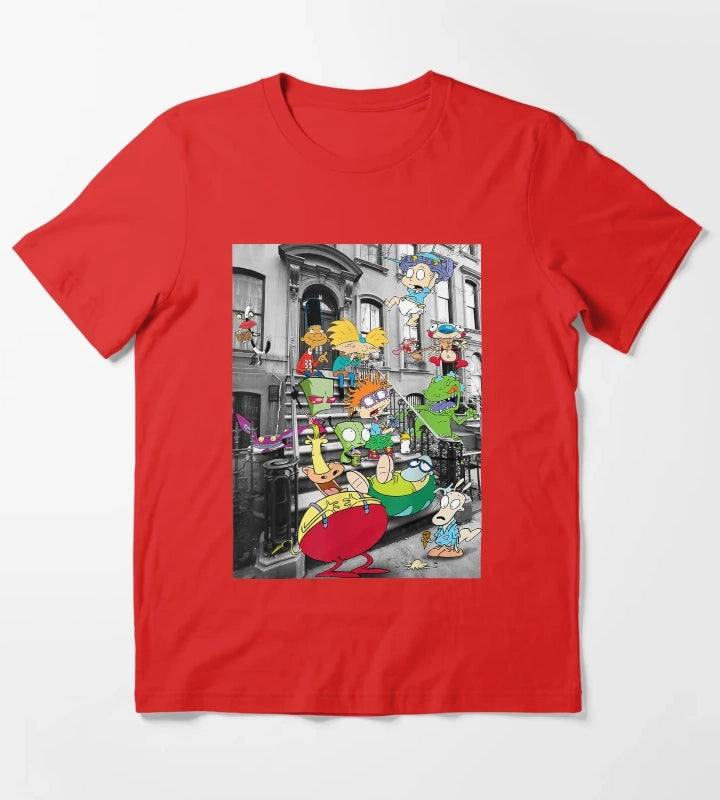 Nickelodeon Classic Nicktoons Hanging On Stoop T-Shirt Red