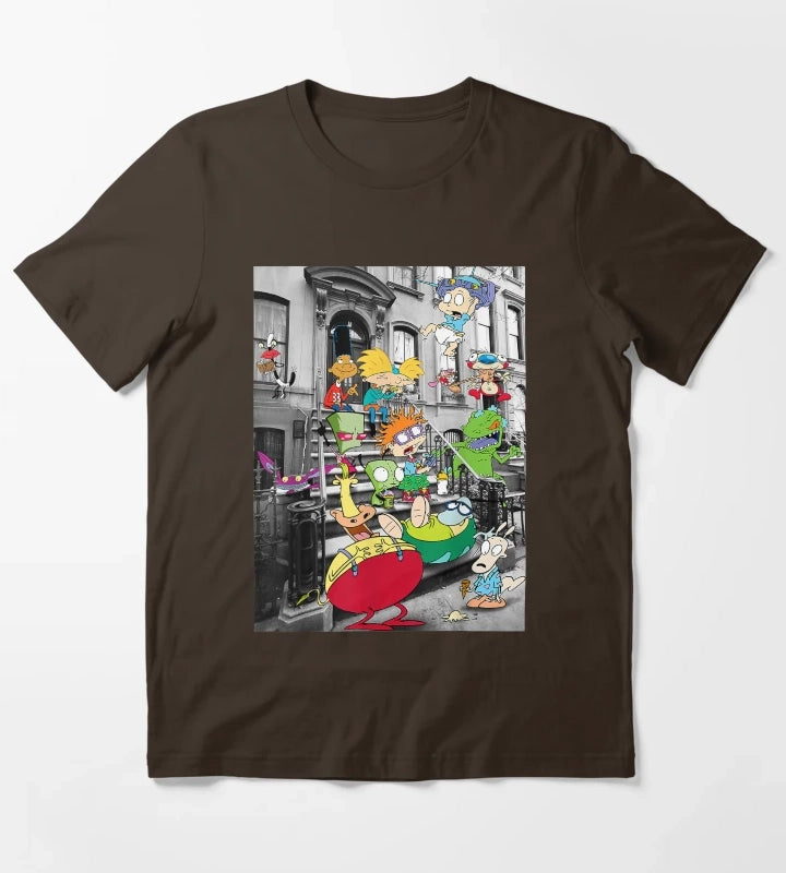 Nickelodeon Classic Nicktoons Hanging On Stoop T-Shirt Brown