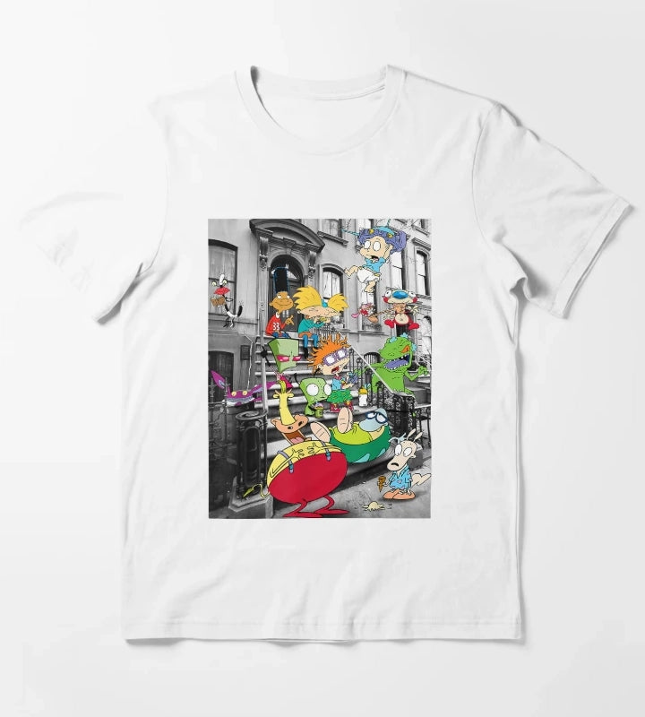 Nickelodeon Classic Nicktoons Hanging On Stoop T-Shirt White