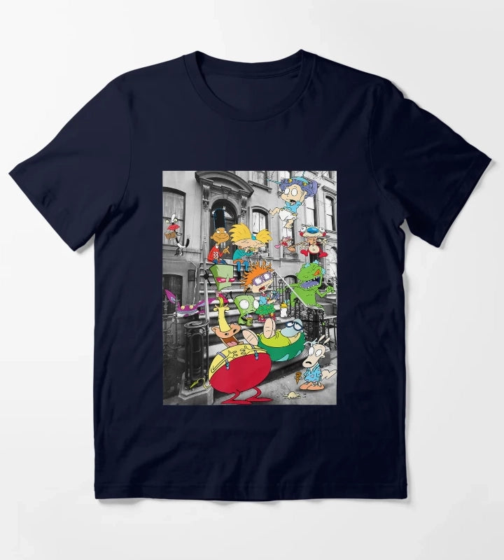 Nickelodeon Classic Nicktoons Hanging On Stoop T-Shirt Navy