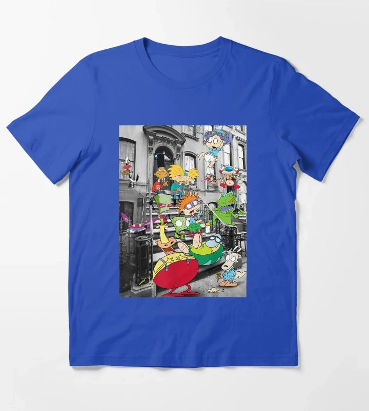 Nickelodeon Classic Nicktoons Hanging On Stoop T-Shirt Blue