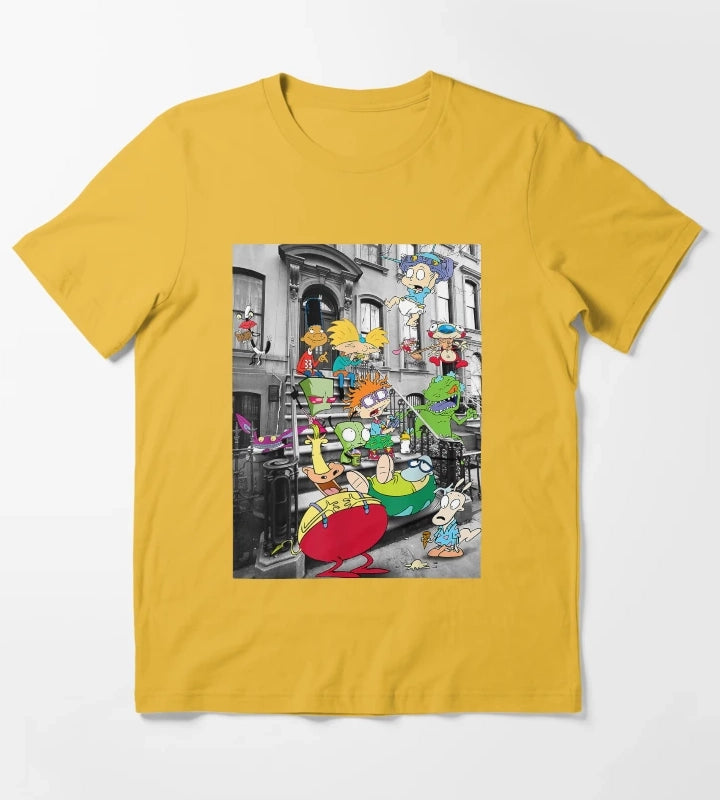 Nickelodeon Classic Nicktoons Hanging On Stoop T-Shirt Yellow
