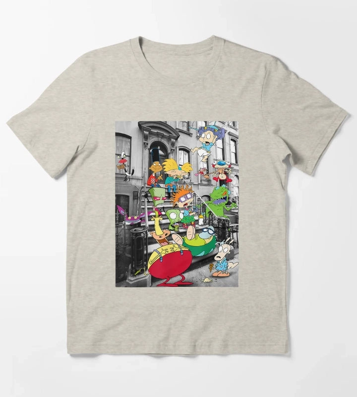 Nickelodeon Classic Nicktoons Hanging On Stoop T-Shirt Cream
