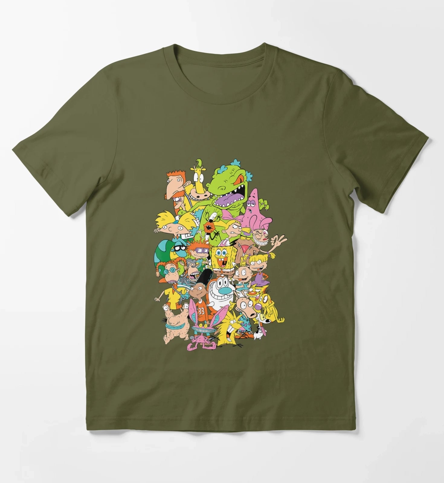 Nickelodeon Complete Nick 90S Throwback Character T-Shirt Olive Green